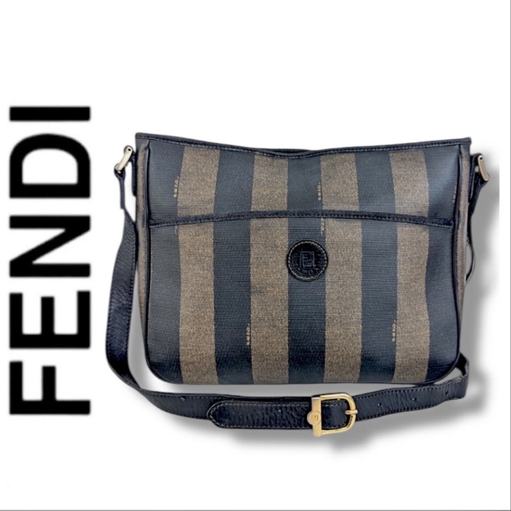 FENDI Black and Taupe Striped Crossbody or Shoulder Bag VTG - Picture 16 of 16